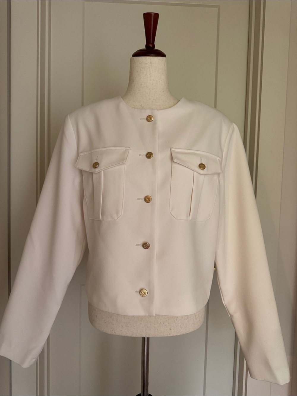 Abercrombie & Fitch Cream Cropped Button Jacket